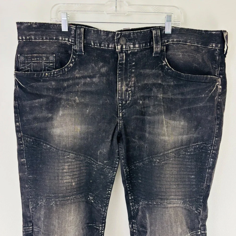True Religion Mens Moto Black Distressed Denim Shorts Frayed Hem 42